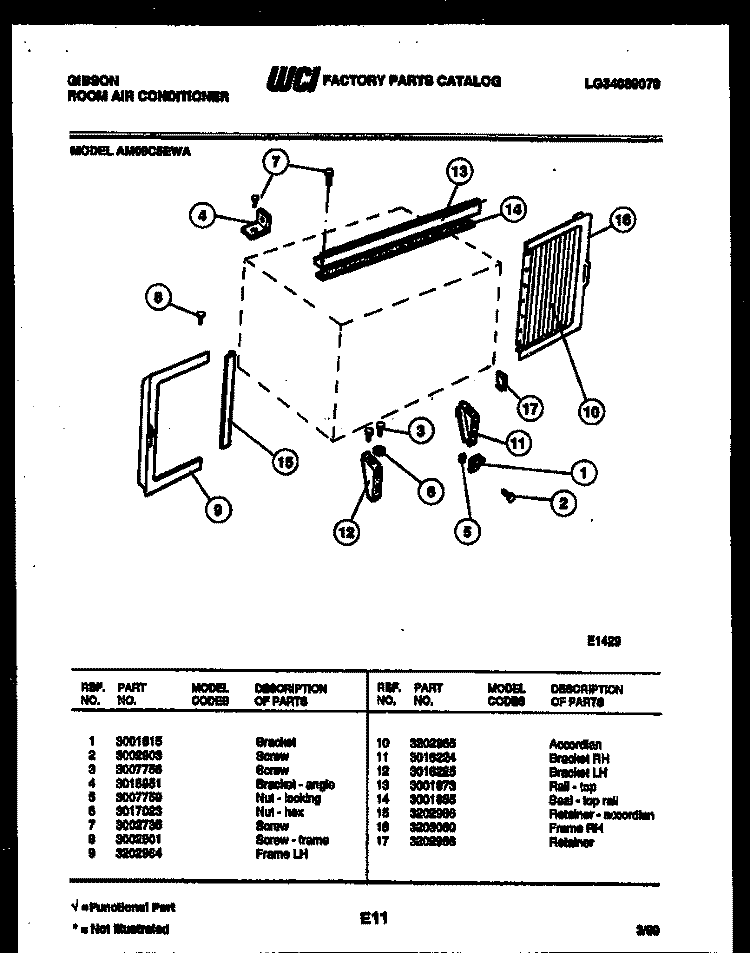 CABINET AND INSTALLATION PARTS Diagram and Parts List for AM09C5EWA  Gibson Air Conditioner