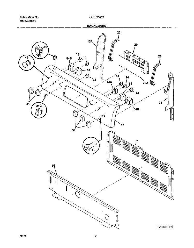 BACKGUARD Diagram and Parts List for GSE3WZCBB  Frigidaire Range