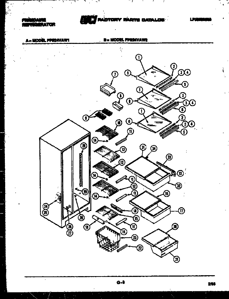 SHELVES AND SUPPORTS Diagram and Parts List for FPE24VAH1  Frigidaire Refrigerator
