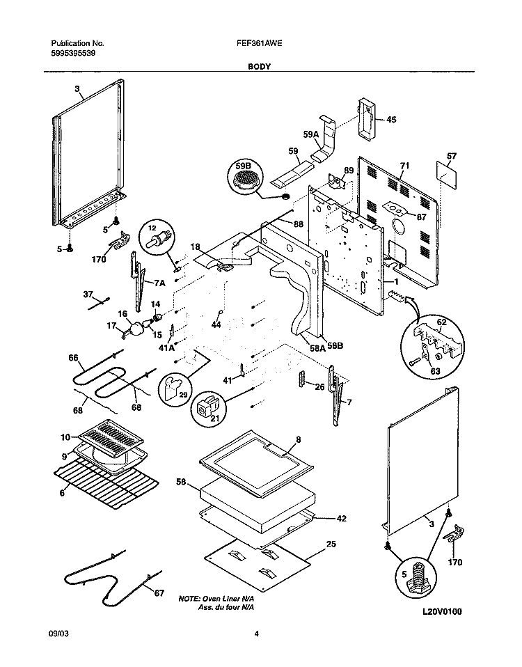 BODY Diagram and Parts List for FEF361AWE  Frigidaire Range