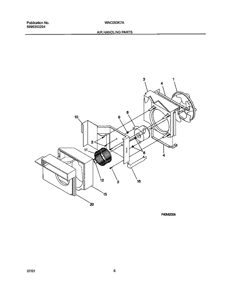 AIR HANDLING Diagram and Parts List for WAC053K7A1  Westinghouse Air Conditioner