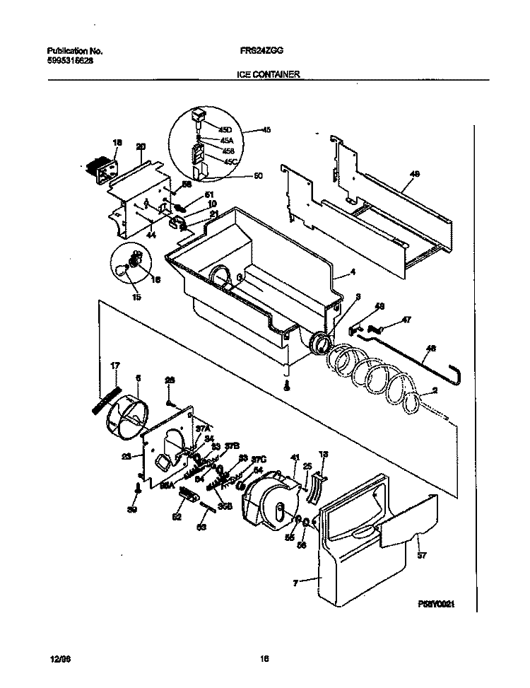 ICE CONTAINER Diagram and Parts List for FRS24ZGGD4  Frigidaire Refrigerator