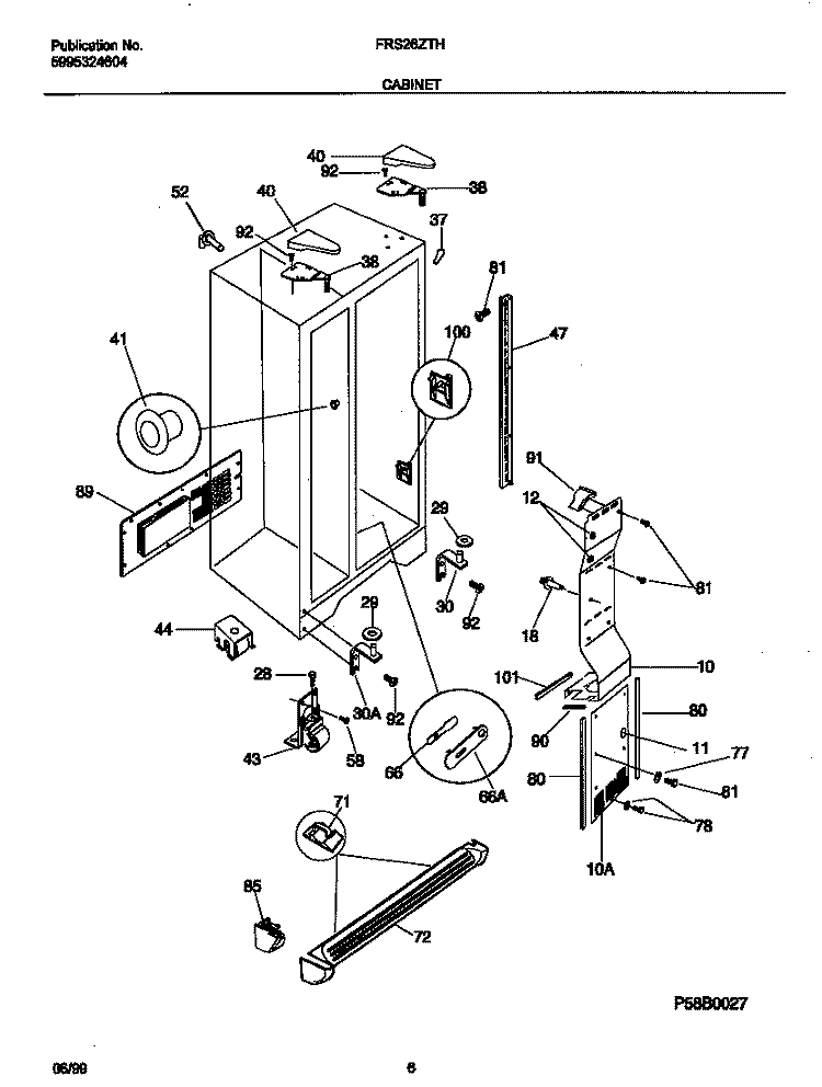CABINET Diagram and Parts List for FRS26ZTHB0  Frigidaire Refrigerator