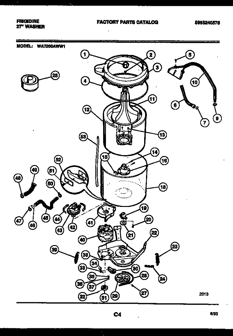 TUB DETAIL Diagram and Parts List for WA7200AWW1  Frigidaire Washer