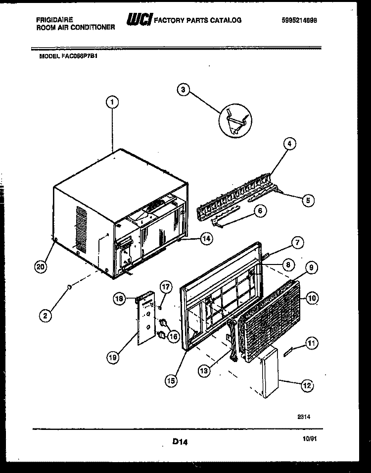 CABINET PARTS Diagram and Parts List for FAC086P7B1  Frigidaire Air Conditioner