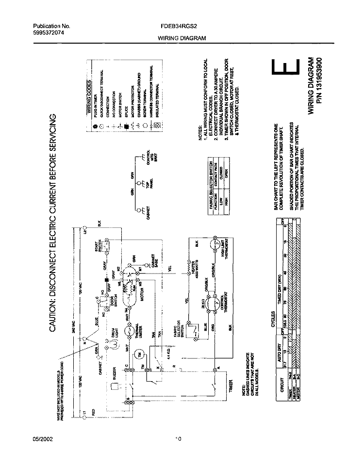 131953900 WIRING DIAGRAM Diagram and Parts List for FDEB34RGS2  Frigidaire Dryer