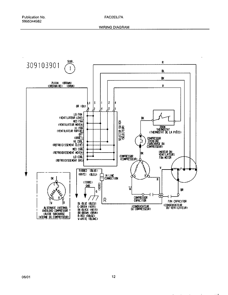 WIRING DIAGRAM Diagram and Parts List for FAC053J7A3  Frigidaire Air Conditioner