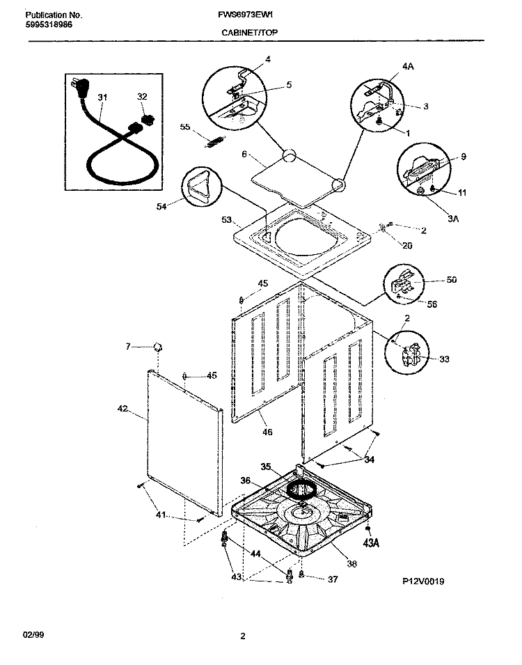 CABINET / TOP Diagram and Parts List for FWS6973EW1  Frigidaire Washer