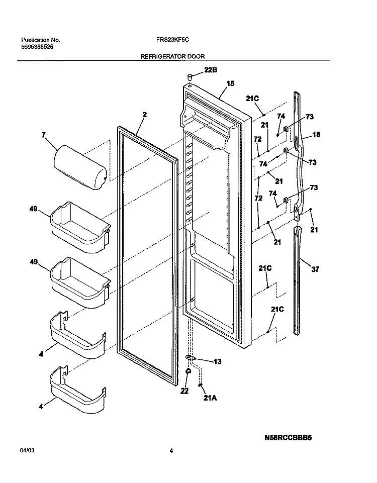 REFRIGERATOR DOOR Diagram and Parts List for FRS23KF5CQ0  Frigidaire Refrigerator