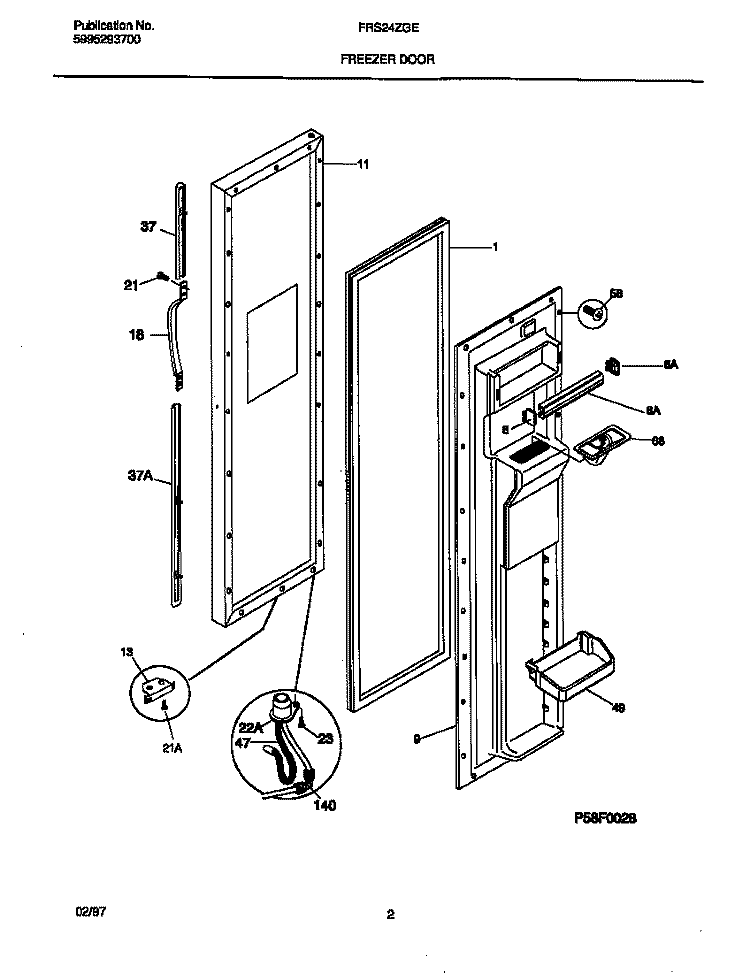 FREEZER DOOR Diagram and Parts List for FRS24ZGEW2  Frigidaire Refrigerator