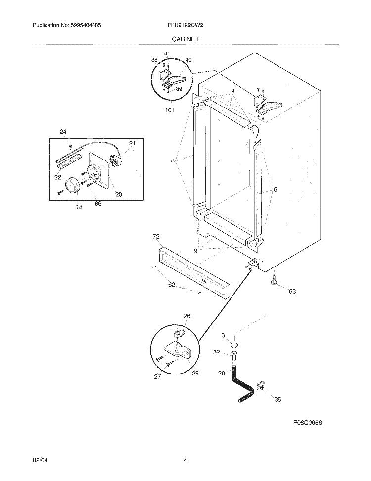 CABINET Diagram and Parts List for FFU21K2CW2  Frigidaire Freezer
