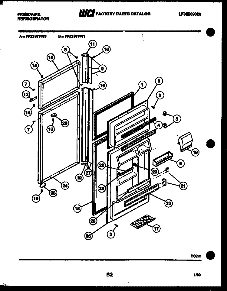 DOOR PARTS Diagram and Parts List for FPZ19TFL1  Frigidaire Refrigerator