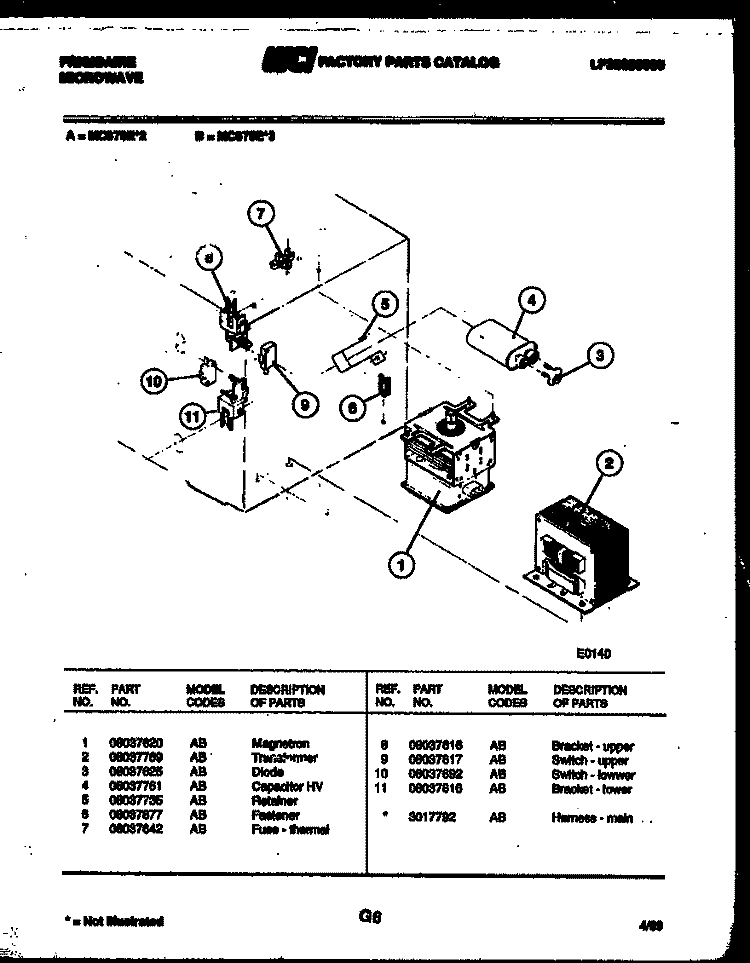 POWER CONTROL Diagram and Parts List for MC870EL3  Frigidaire Microwave