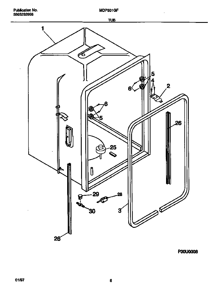 TUB Diagram and Parts List for MDP531GFR0  Frigidaire Dishwasher