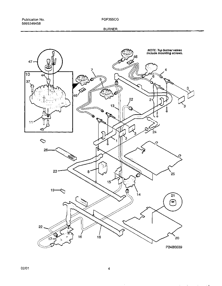BUNER Diagram and Parts List for FGF355CGSG  Frigidaire Range