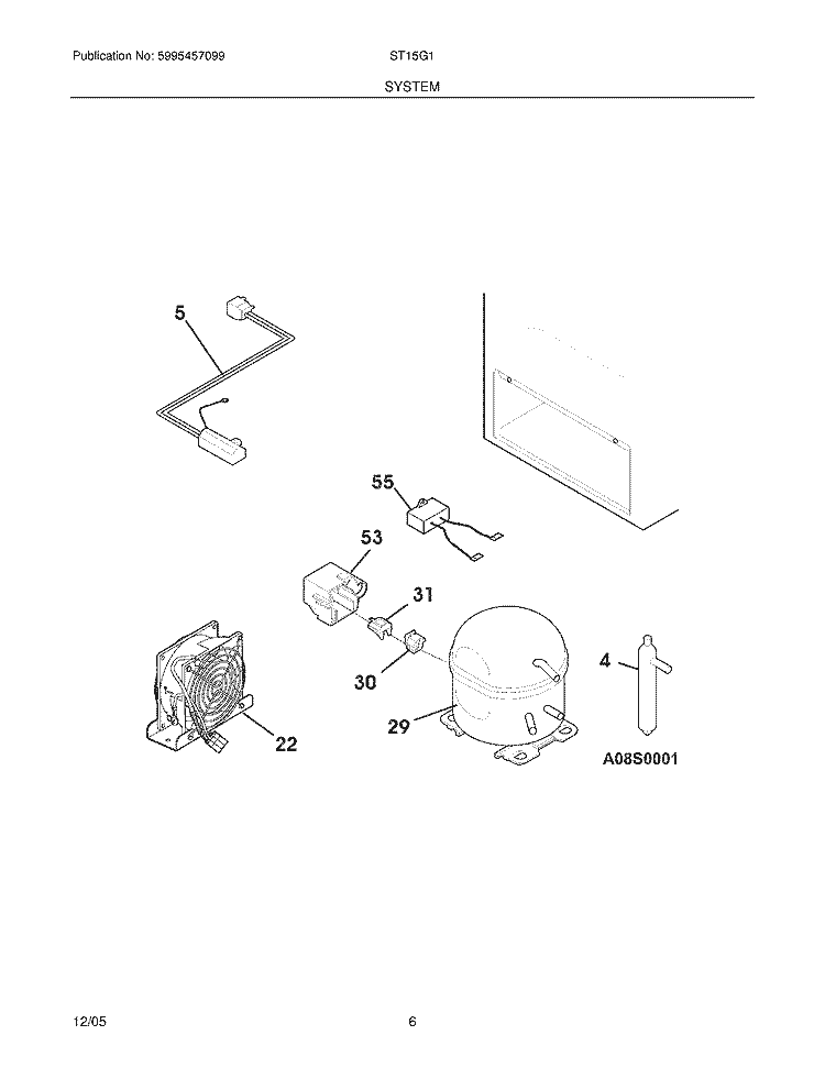 SYSTEM Diagram and Parts List for ST15G1  Electrolux Freezer