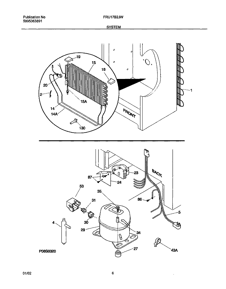 SYSTEM Diagram and Parts List for FRU17B2JW1  Frigidaire Refrigerator