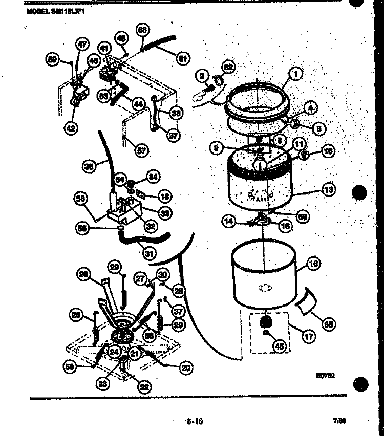 TUBS, WATER VALVE AND LID SWITCH Diagram and Parts List for SM115LXD1  Frigidaire Washer