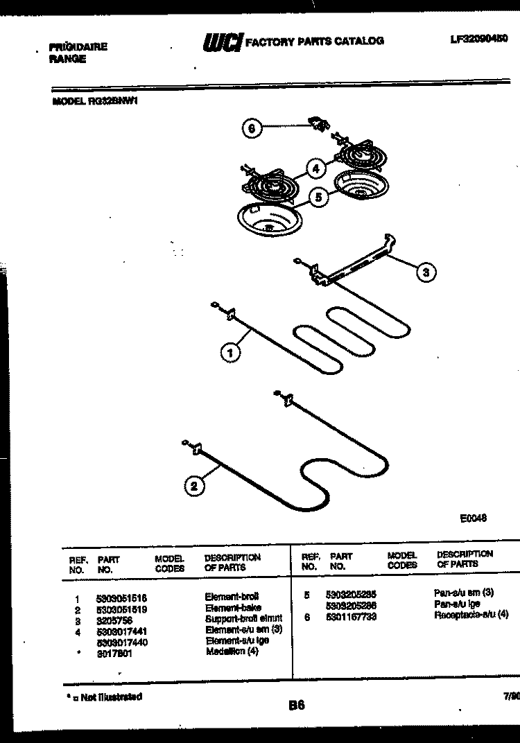 BROILER PARTS Diagram and Parts List for RG32BNW1  Frigidaire Range
