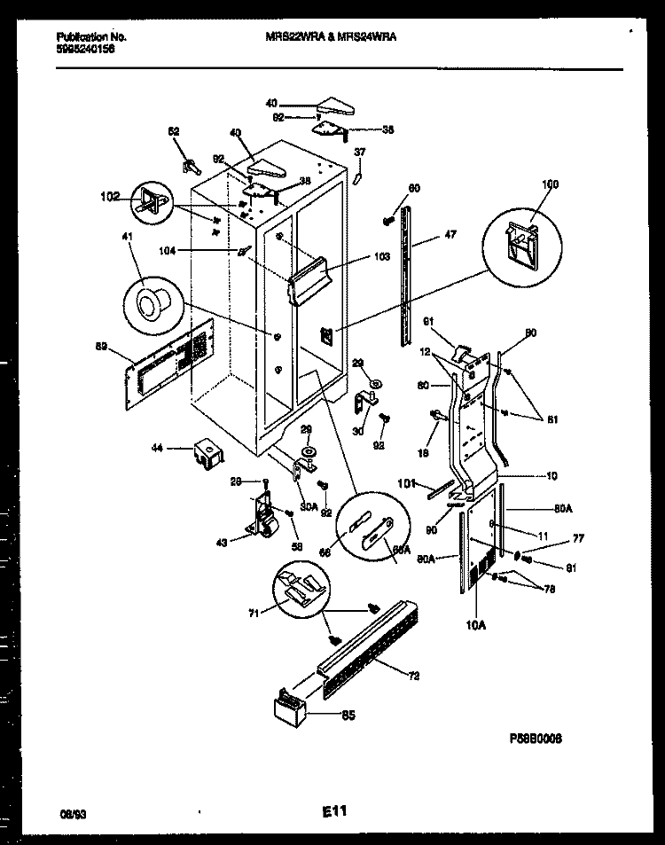 CABINET PARTS Diagram and Parts List for MRS24WRADO  Frigidaire Refrigerator