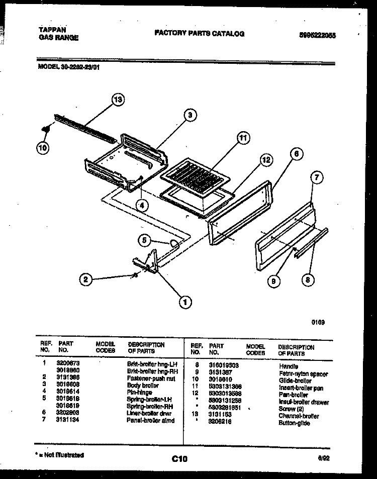 BROILER DRAWER PARTS Diagram and Parts List for 30-2262-23-01  Tappan Range