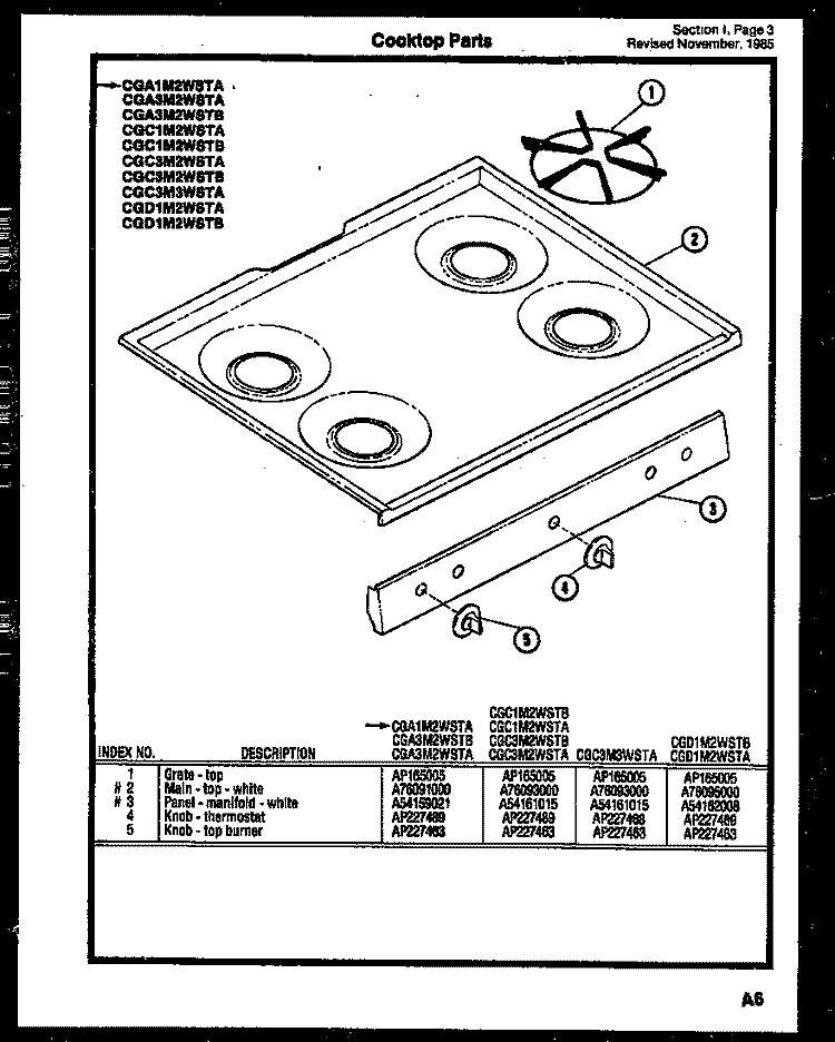 COOKTOP PARTS Diagram and Parts List for CGC1M2WSTA  Gibson Range
