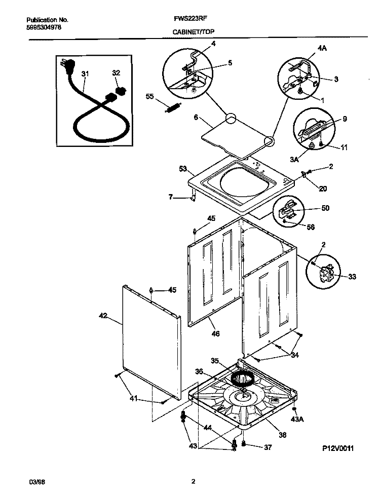 CABINET / TOP Diagram and Parts List for FWS223RFS0  Frigidaire Washer