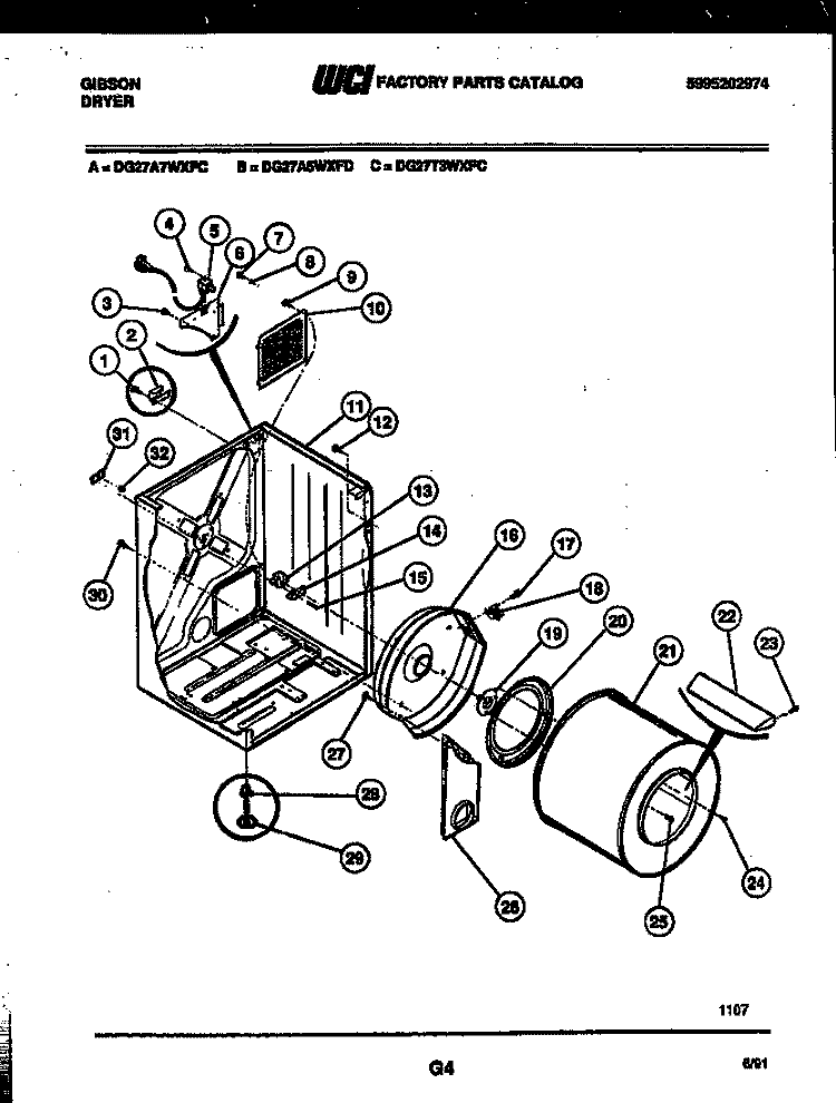 CONSOLE AND CONTROL PARTS Diagram and Parts List for DG27A7WXFC  Gibson Dryer