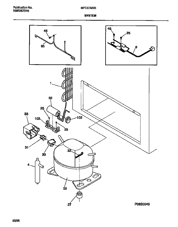 SYSTEM Diagram and Parts List for MFC07M3BW2  Frigidaire Freezer