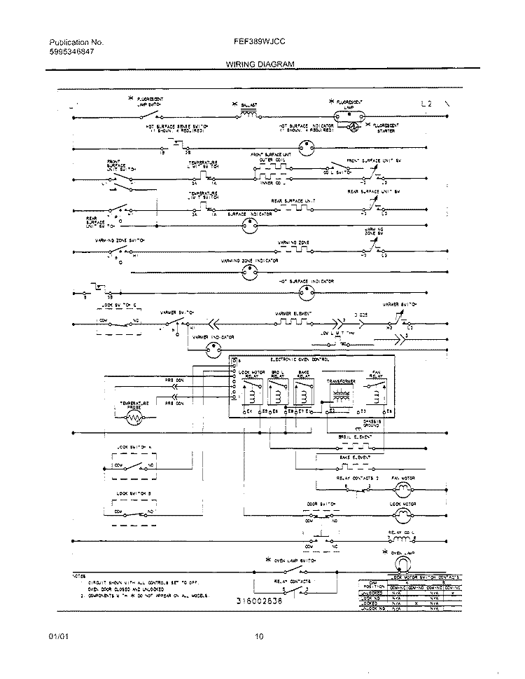 WIRING DIAGRAM Diagram and Parts List for FEF389WJCC  Frigidaire Range