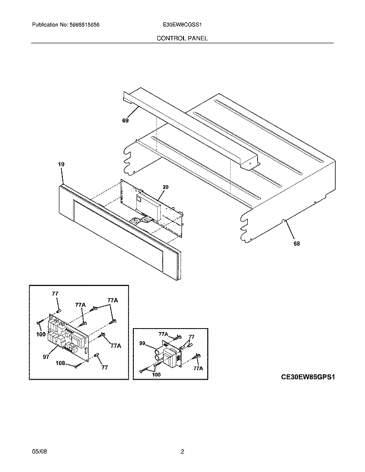 CONTROL PANEL Diagram and Parts List for E30EW8CGSS1  Electrolux Wall Oven