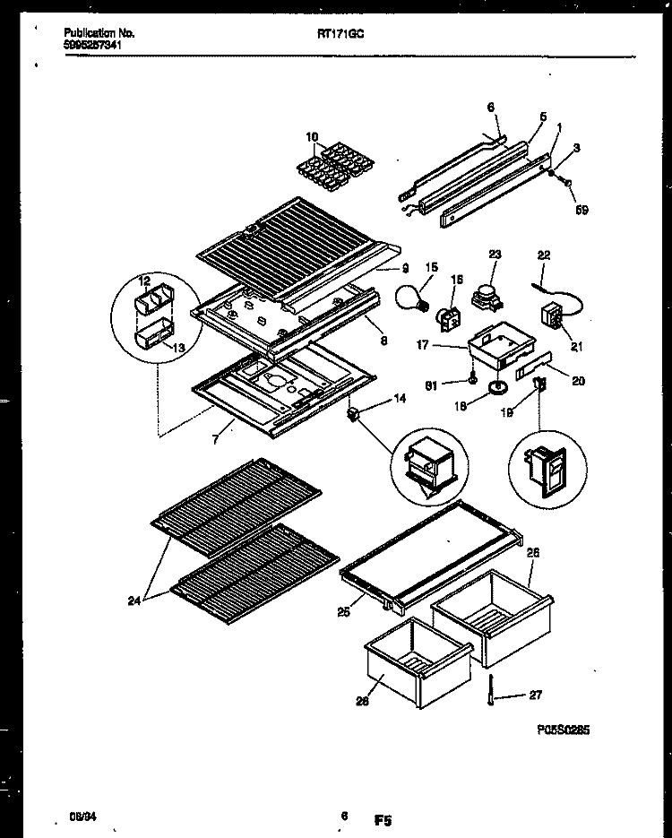 SHELVES AND SUPPORTS Diagram and Parts List for RT171GCW2  Frigidaire Refrigerator