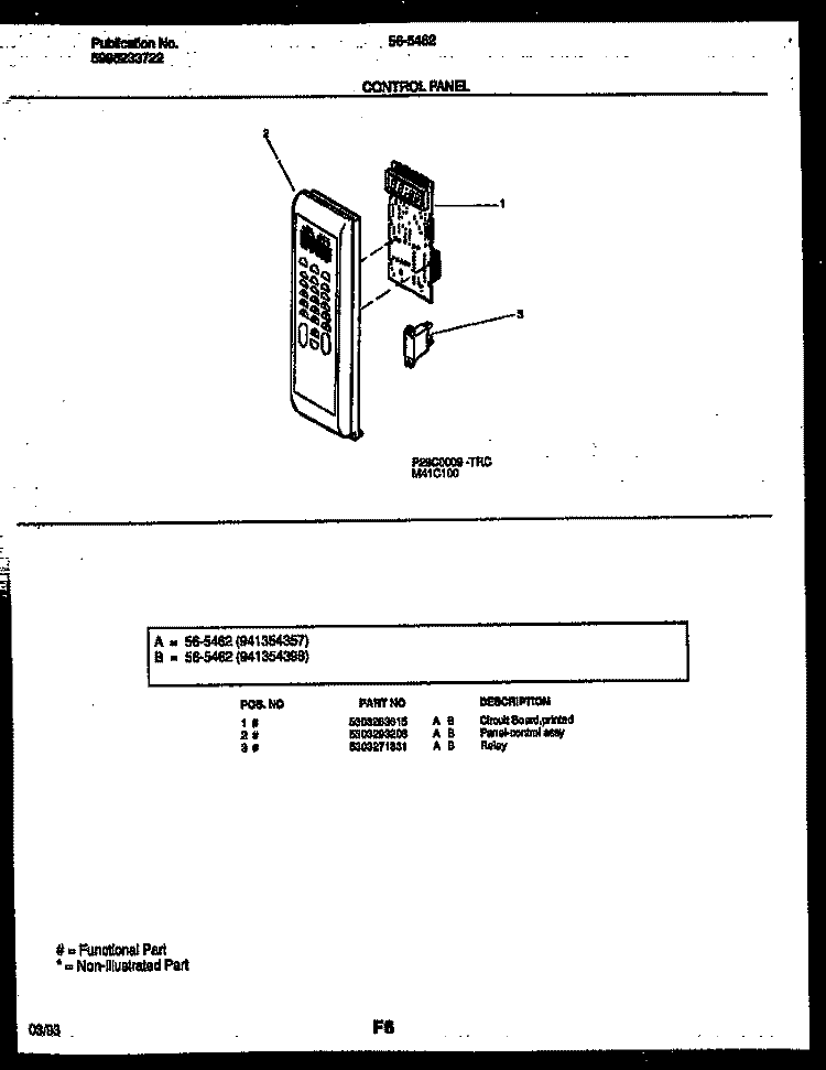 CONTROL PANEL Diagram and Parts List for 56-5462-10-02  Tappan Microwave