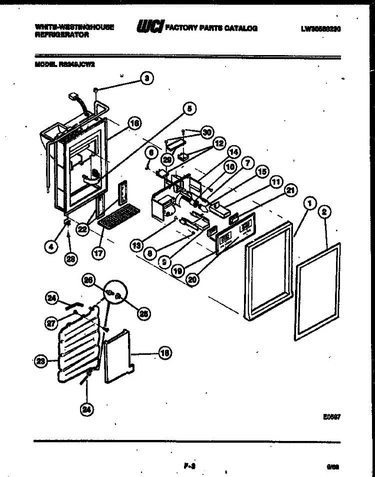 ICE DOOR, DISPENSER AND WATER TANK Diagram and Parts List for RS249JCD2  Frigidaire Refrigerator