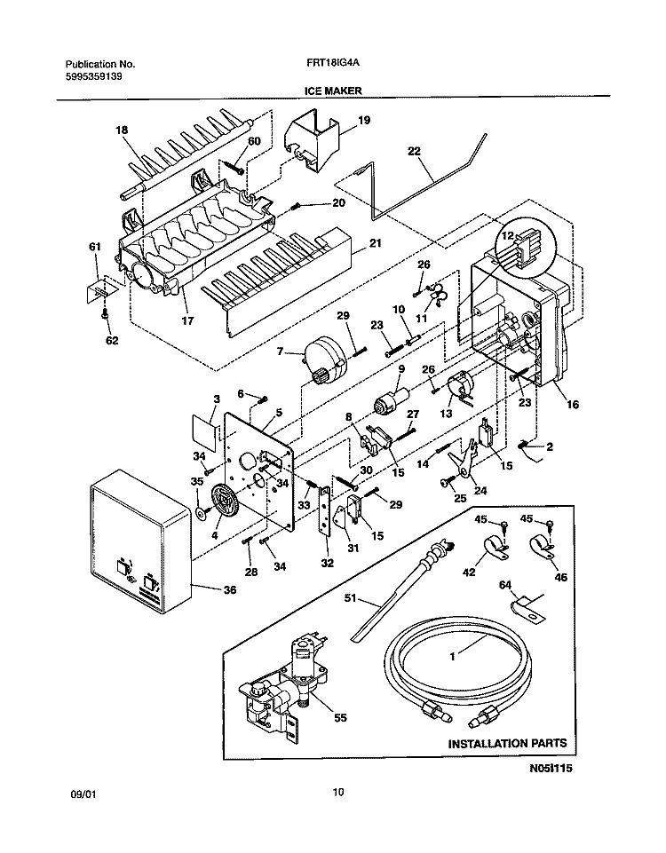 ICE MAKER Diagram and Parts List for FRT18IG4AQ2  Frigidaire Refrigerator