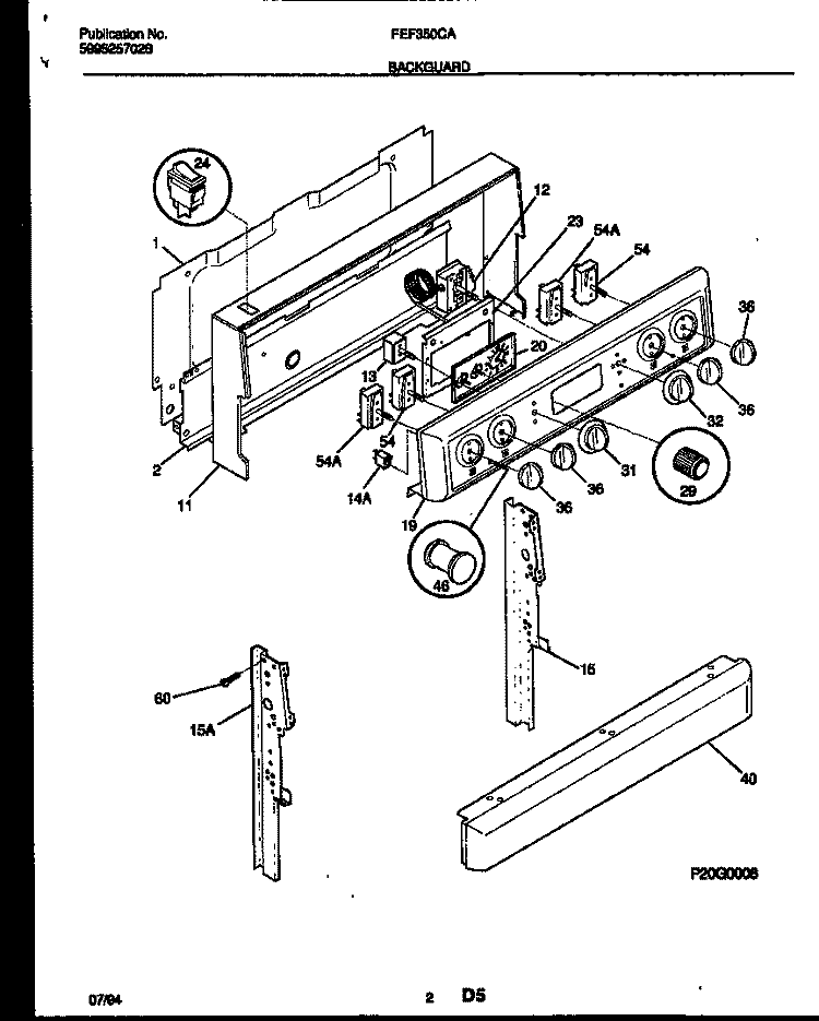 BACKGUARD Diagram and Parts List for FEF350CAWB  Frigidaire Range
