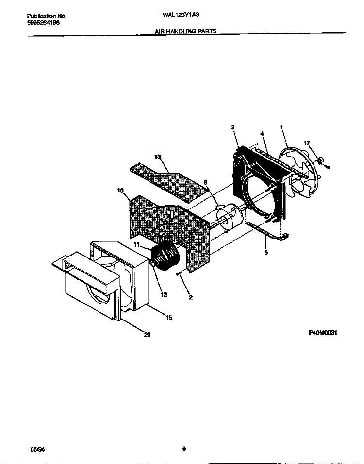AIR HANDLING PARTS Diagram and Parts List for WAL123Y1A3  Frigidaire Air Conditioner