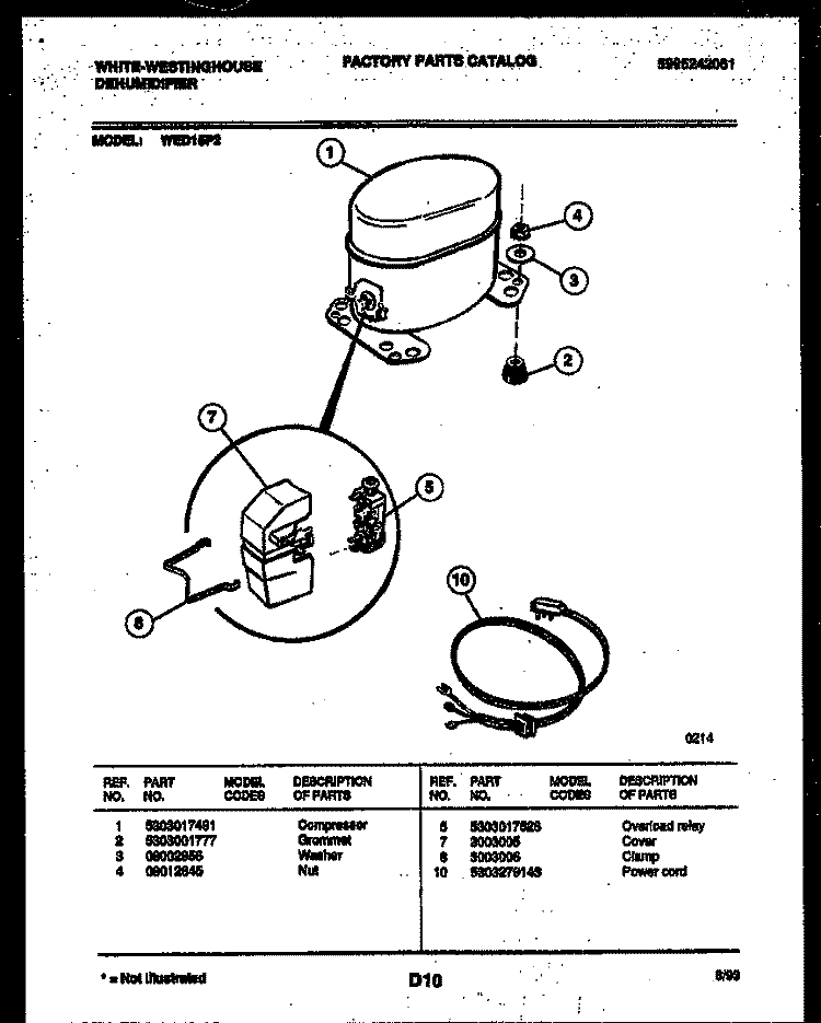 COMPRESSOR PARTS Diagram and Parts List for WED15P2  Frigidaire Dehumidifier