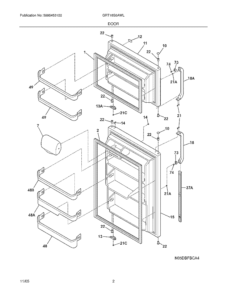 DOOR Diagram and Parts List for GRT18S6AWL  Gibson Refrigerator