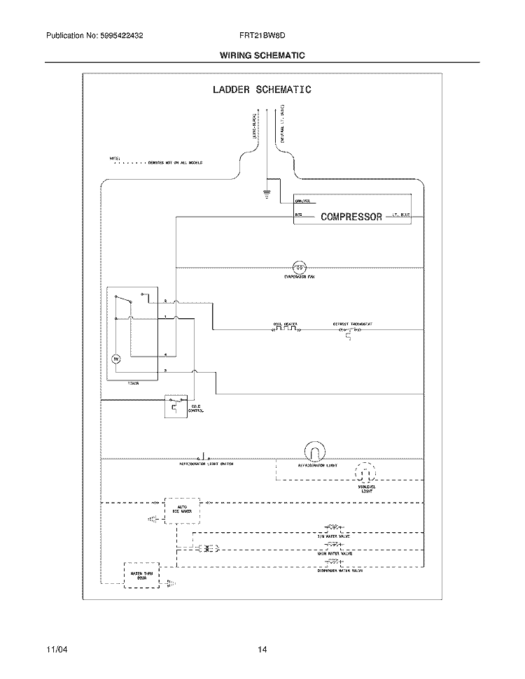 WIRING SCHEMATIC Diagram and Parts List for FRT21BW8DB0  Frigidaire Refrigerator