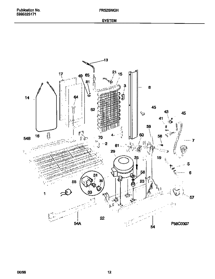 SYSTEM Diagram and Parts List for FRS26WGHW2  Frigidaire Refrigerator