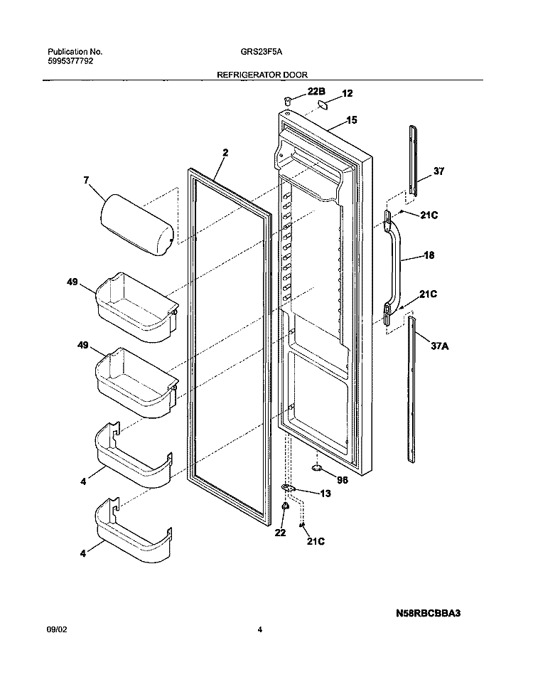 REFRIGERATOR DOOR Diagram and Parts List for GRS23F5AW5  Gibson Refrigerator