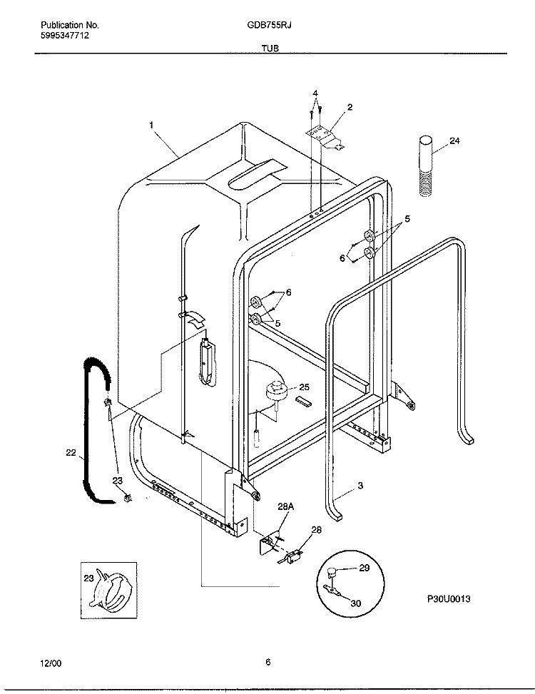 TUB Diagram and Parts List for GDB755RJS0  Gibson Dishwasher