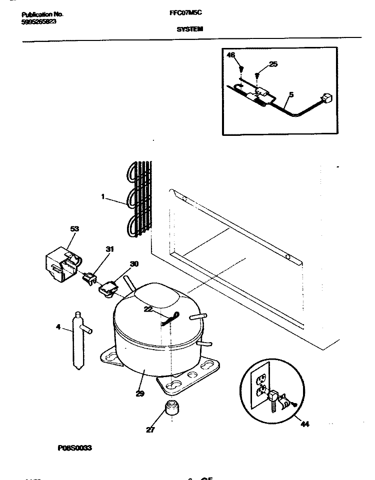 SYSTEM Diagram and Parts List for FFC07M5CW0  Frigidaire Freezer