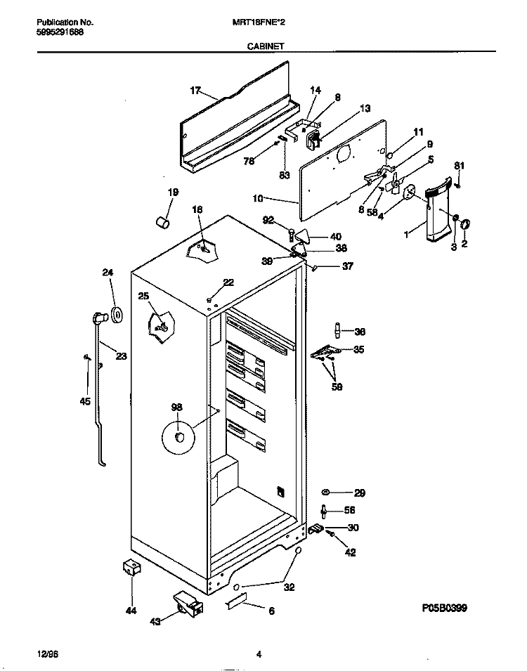 CABINET Diagram and Parts List for MRT18FNEW2  Frigidaire Refrigerator