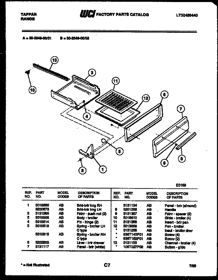 BROILER DRAWER PARTS Diagram and Parts List for 30-2549-00-02  Tappan Range
