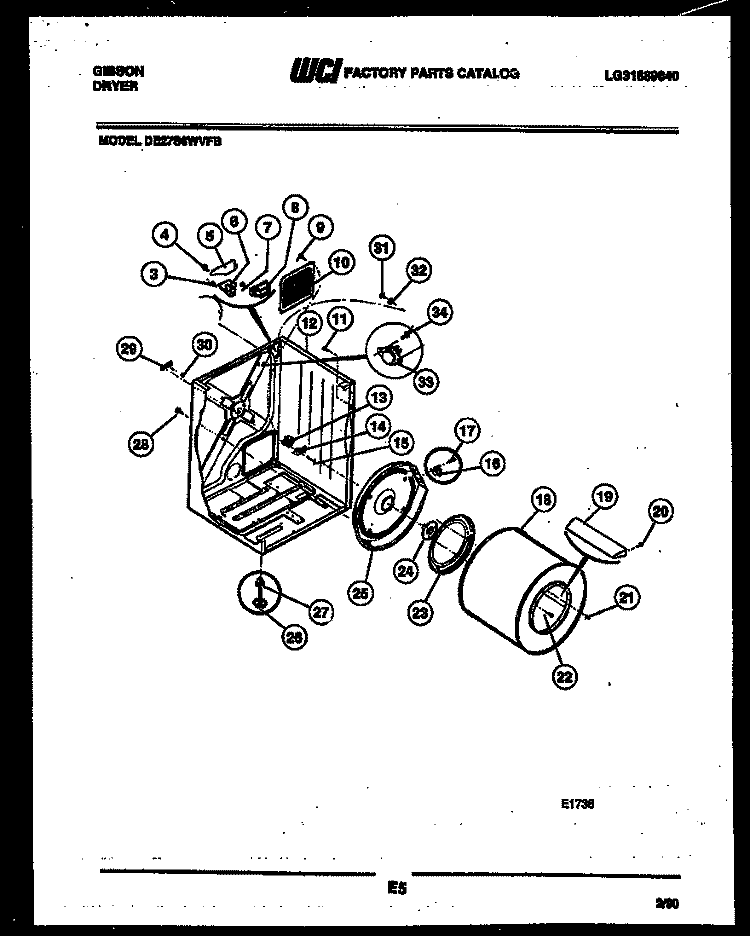 CABINET AND COMPONENT PARTS Diagram and Parts List for DE27S6WVFB  Gibson Dryer