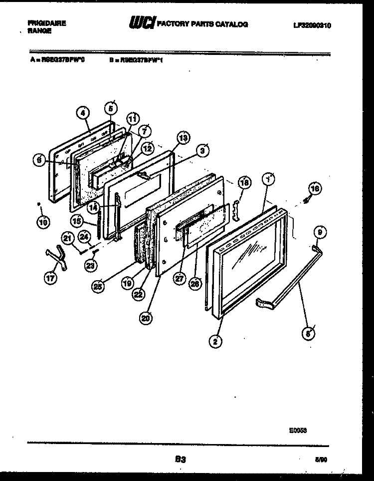 DOOR PARTS Diagram and Parts List for RSEG37BFW0  Frigidaire Range