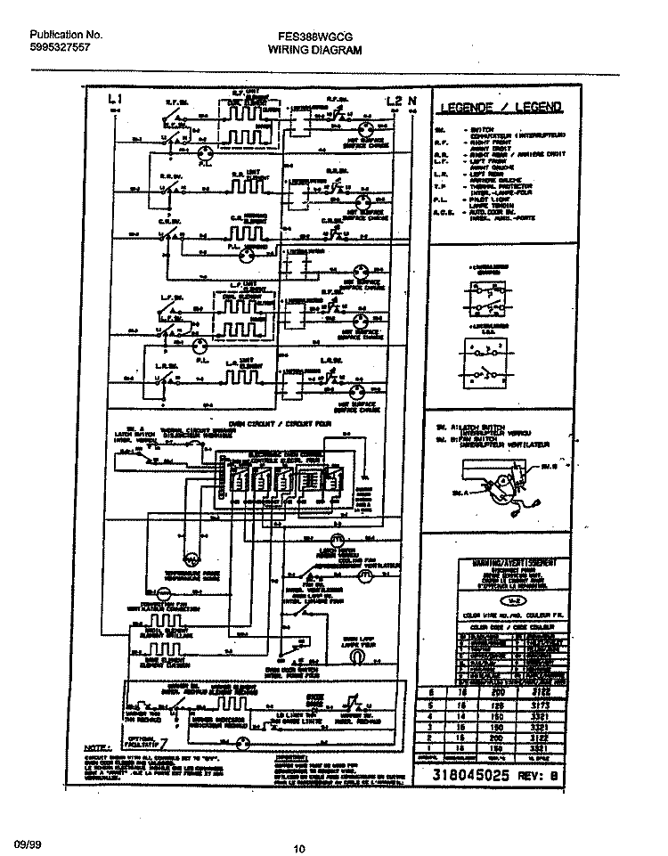 WIRING DIAGRAM Diagram and Parts List for FES388WGCG  Frigidaire Range