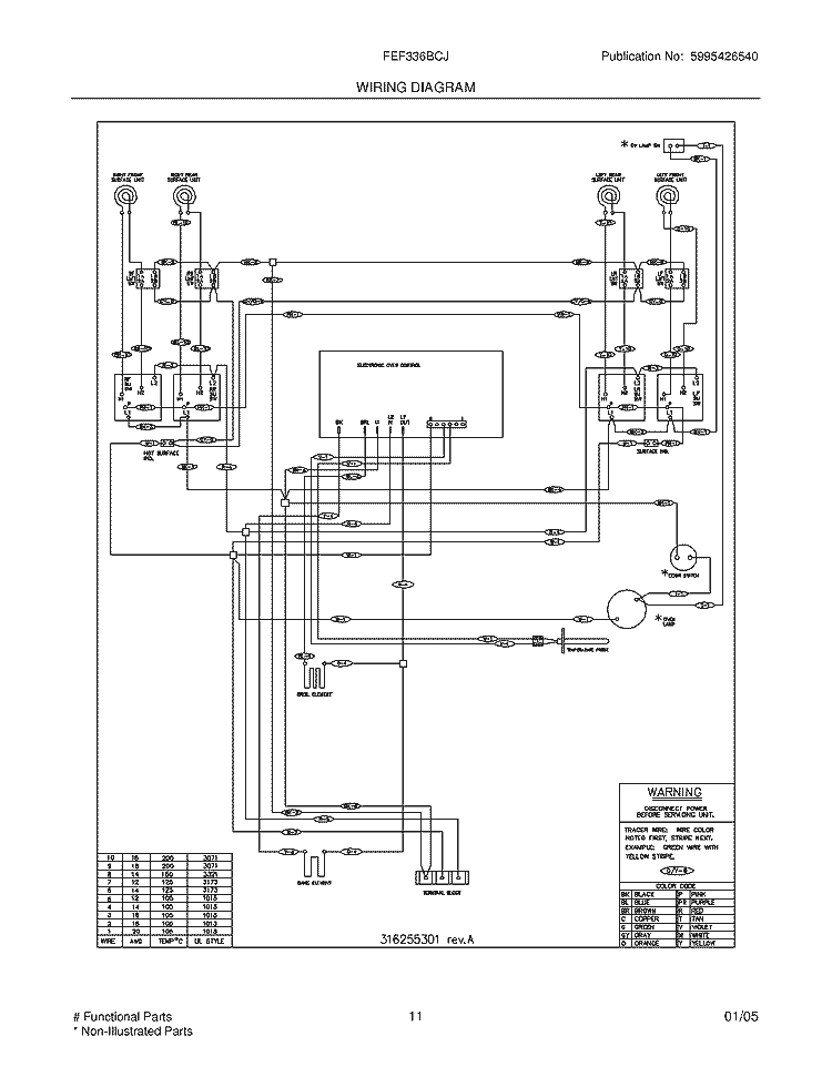 WIRING DIAGRAM Diagram and Parts List for FEF336BCJ  Frigidaire Range